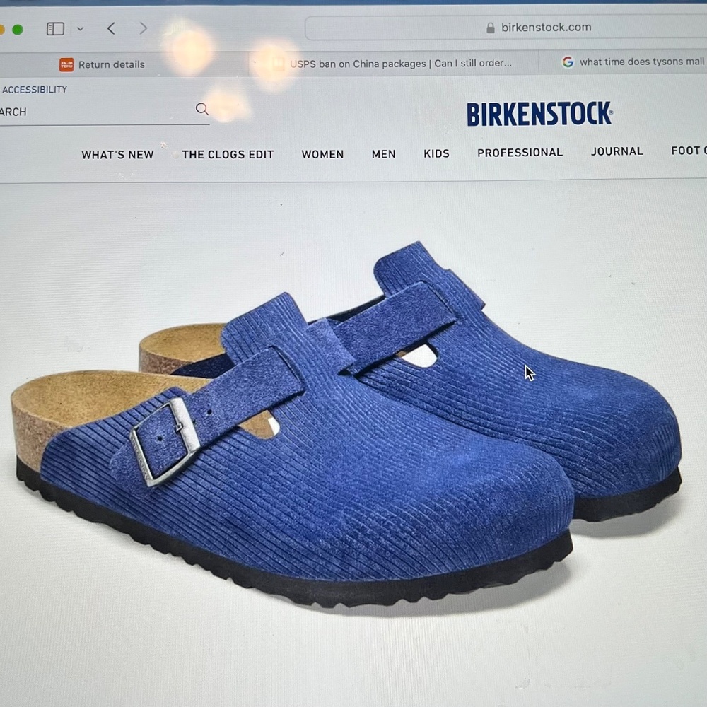 Birkenstock Boston Suede Embossed Corduroy Indigo Size 40 Medium/Narrow *NWOT*